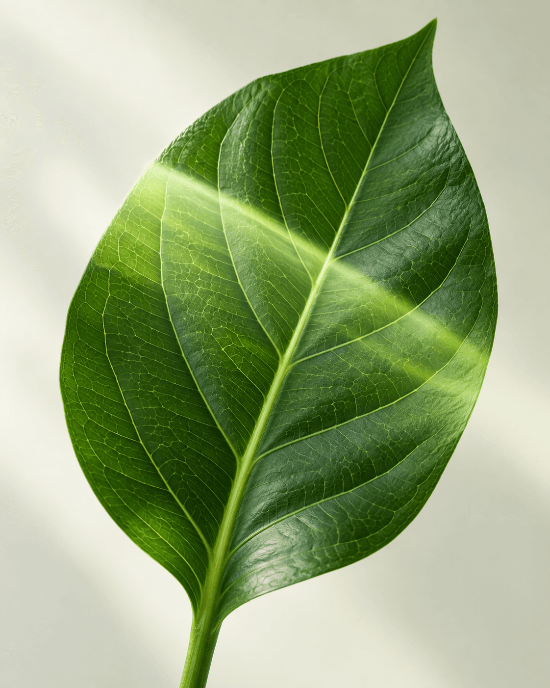 A healthy green leaf under a subtle AI scanning light